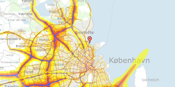 Trafikstøjkort på Rosbæksvej 14, 2100 København Ø