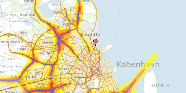 Trafikstøjkort på Rosbæksvej 20, 2100 København Ø