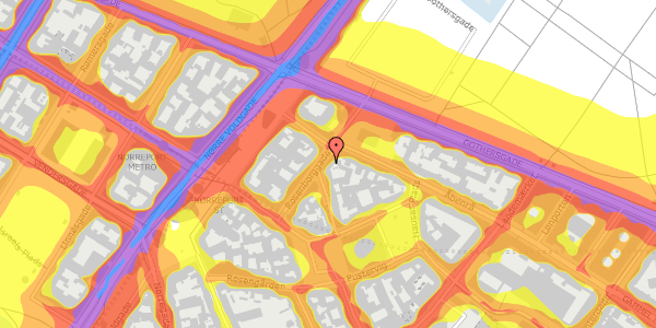 Trafikstøjkort på Rosenborggade 10, kl. th, 1130 København K