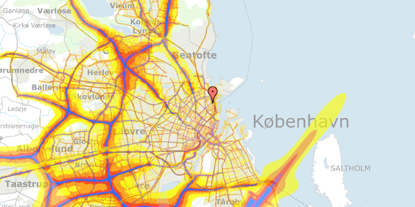 Trafikstøjkort på Rothesgade 12, 1. 1, 2100 København Ø