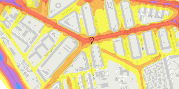 Trafikstøjkort på Rubinsteinsvej 23, 3. th, 2450 København SV