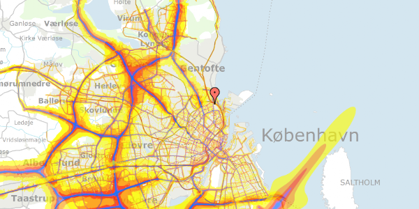 Trafikstøjkort på Thomas Laubs Gade 16, 1. tv, 2100 København Ø