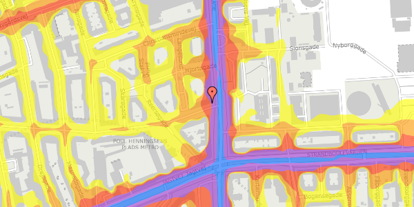 Trafikstøjkort på Tåsingegade 2, 4. th, 2100 København Ø