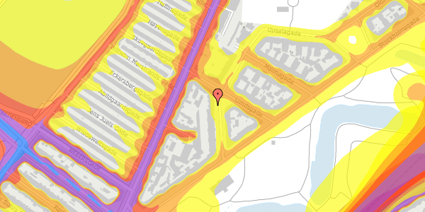 Trafikstøjkort på Upsalagade 9, 1. tv, 2100 København Ø