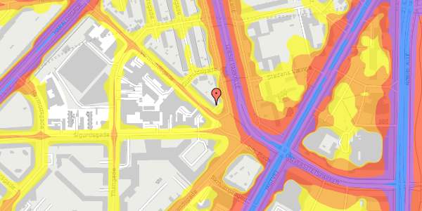 Trafikstøjkort på Vermundsgade 4, 1. th, 2100 København Ø