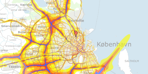 Trafikstøjkort på Vermundsgade 25A, 1. th, 2100 København Ø