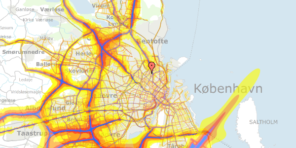 Trafikstøjkort på Vermundsgade 25B, 1. th, 2100 København Ø