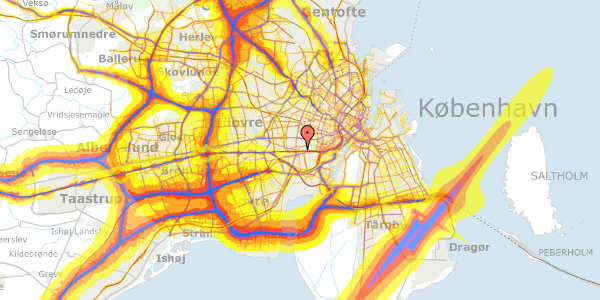 Trafikstøjkort på Vestbanevej 16, kl. 45, 2500 Valby