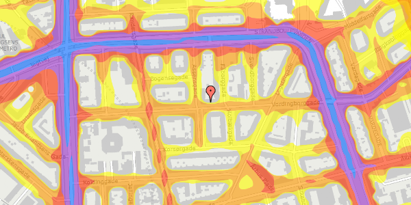 Trafikstøjkort på Vordingborggade 25, st. , 2100 København Ø