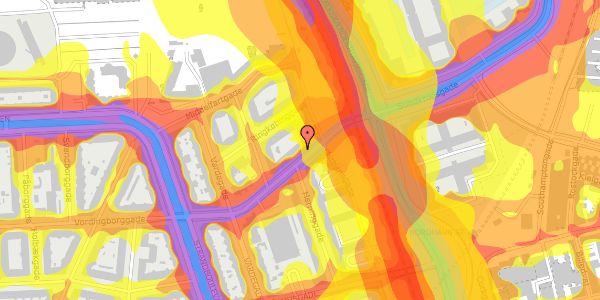 Trafikstøjkort på Vordingborggade 95, kl. , 2100 København Ø