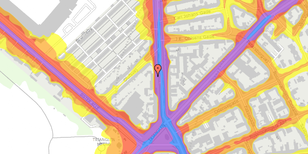 Trafikstøjkort på Østerbrogade 45, kl. 3, 2100 København Ø