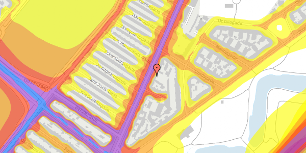 Trafikstøjkort på Øster Farimagsgade 28A, 3. mf, 2100 København Ø