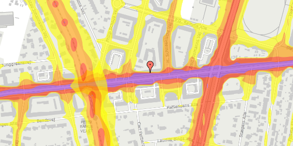 Trafikstøjkort på Peter Bangs Vej 76, st. 1, 2000 Frederiksberg