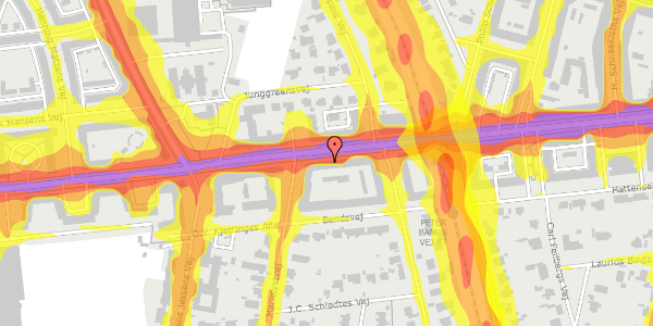 Trafikstøjkort på Peter Bangs Vej 97, st. 2, 2000 Frederiksberg