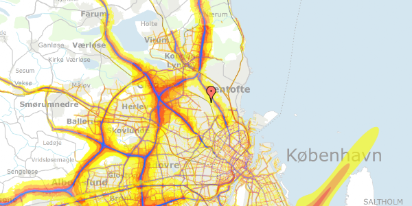 Trafikstøjkort på Almindingen 17, 2870 Dyssegård