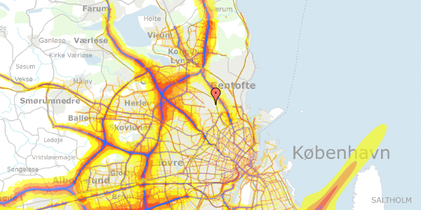 Trafikstøjkort på Almindingen 45, 2870 Dyssegård