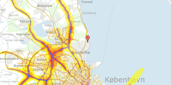 Trafikstøjkort på Clarasvej 2, 1. th, 2920 Charlottenlund