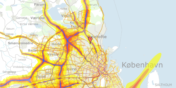 Trafikstøjkort på Hulkærvej 28, 2870 Dyssegård