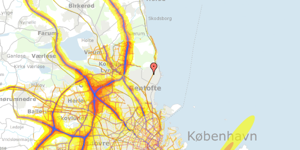 Trafikstøjkort på Hyldegårdsvej 13, 2920 Charlottenlund