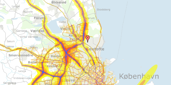 Trafikstøjkort på Skjoldagervej 44, 1. th, 2820 Gentofte