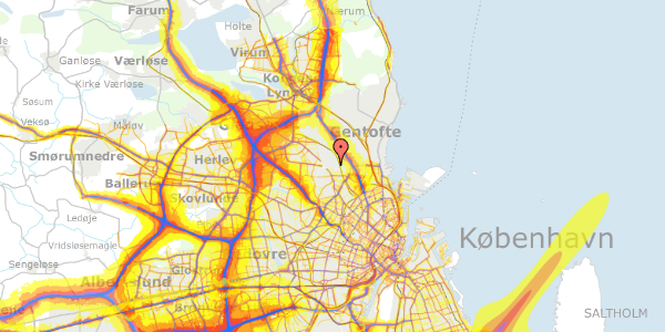 Trafikstøjkort på Søndergårdsvej 33, 2870 Dyssegård