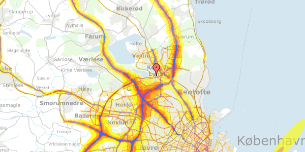 Trafikstøjkort på Amundsensvej 29, 2800 Kongens Lyngby