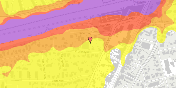 Trafikstøjkort på Fredensvej 14B, 2630 Taastrup