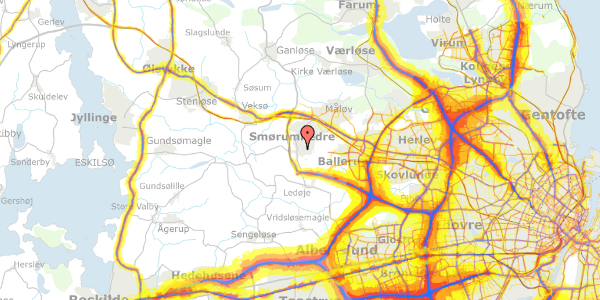 Trafikstøjkort på Nøddelunden 364, 2765 Smørum