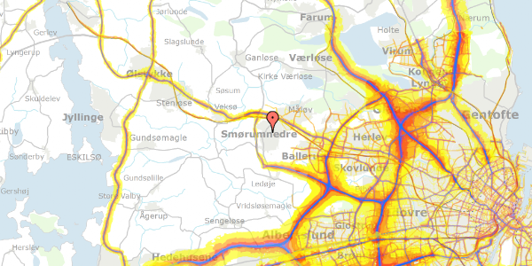 Trafikstøjkort på Rendebæksvej 42, 2765 Smørum