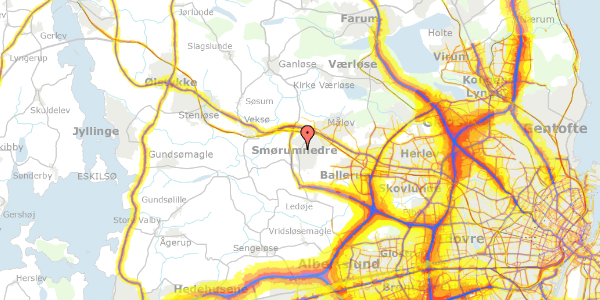 Trafikstøjkort på Smørumnedrevej 16, 2765 Smørum