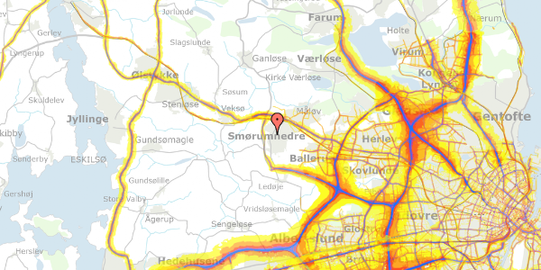 Trafikstøjkort på Toftehøjvænge 7, 2765 Smørum