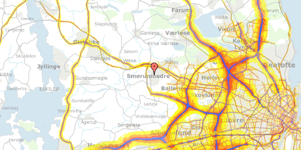 Trafikstøjkort på Toftehøjvænge 11, 2765 Smørum