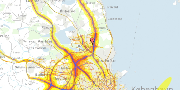 Trafikstøjkort på Baunehøjvej 23, 2. th, 2800 Kongens Lyngby