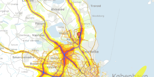 Trafikstøjkort på Baunehøjvej 42, 1. th, 2800 Kongens Lyngby