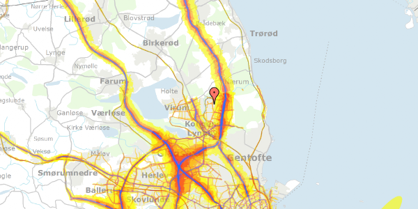 Trafikstøjkort på Bygtoften 13, 2800 Kongens Lyngby