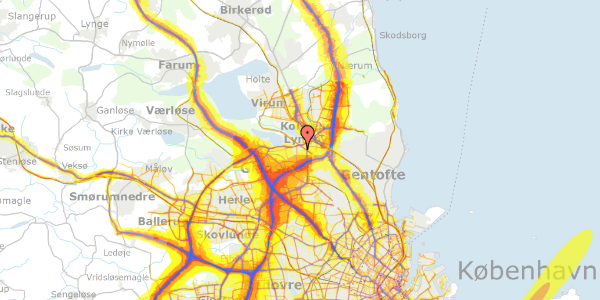 Trafikstøjkort på Enighedsvej 14, 2800 Kongens Lyngby