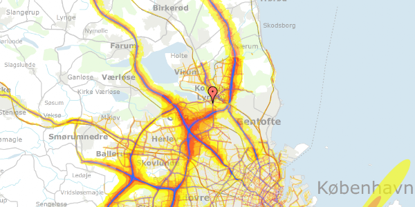 Trafikstøjkort på Holmelins Tværvej 1B, 1. th, 2800 Kongens Lyngby