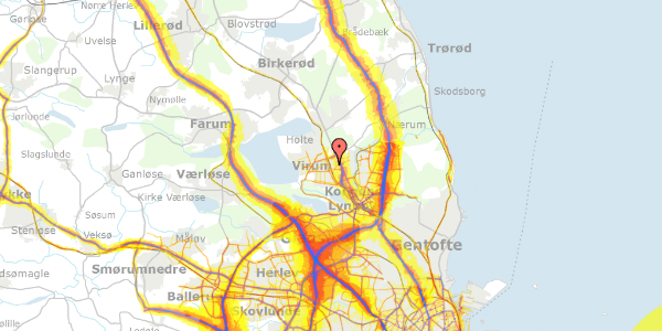 Trafikstøjkort på Fuglsanggårds Allé 25, 2830 Virum