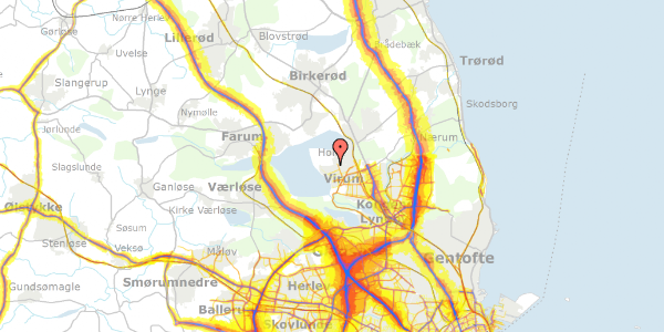 Trafikstøjkort på Tværvej 86, 2830 Virum