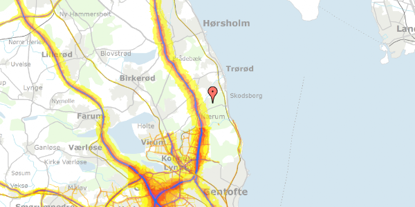 Trafikstøjkort på Bavnestien 4, 2850 Nærum