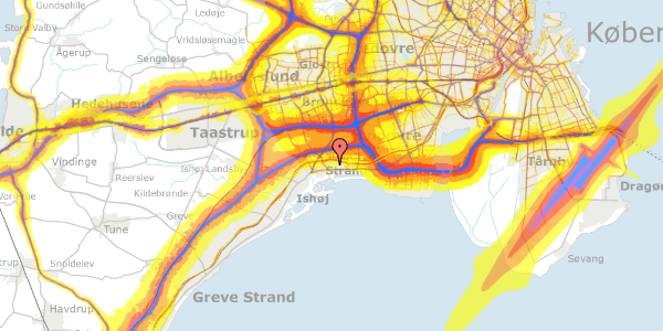 Trafikstøjkort på Hyttebovej 35, 2665 Vallensbæk Strand