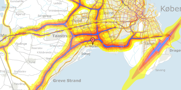 Trafikstøjkort på Hyttebovej 45, 2665 Vallensbæk Strand