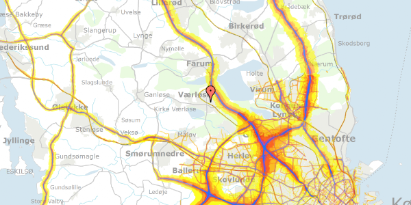 Trafikstøjkort på Læssevej 14, 3500 Værløse