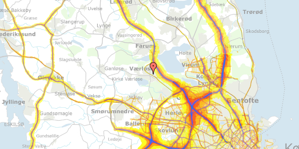 Trafikstøjkort på Læssevej 38, 3500 Værløse