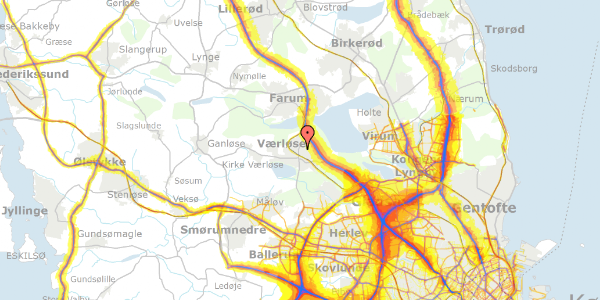 Trafikstøjkort på Skovgårds Alle 13, 1. th, 3500 Værløse