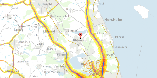 Trafikstøjkort på Byagervej 103, 1. th, 3460 Birkerød