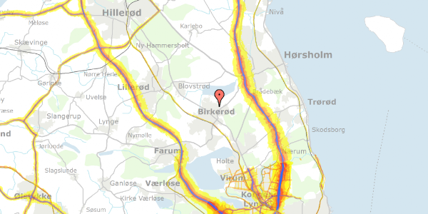 Trafikstøjkort på Byagervej 129, 1. th, 3460 Birkerød