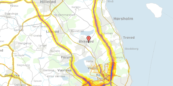 Trafikstøjkort på Høbjergkrogen 4, 3460 Birkerød