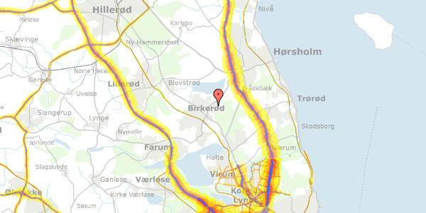 Trafikstøjkort på Rørsangervej 13, 3460 Birkerød