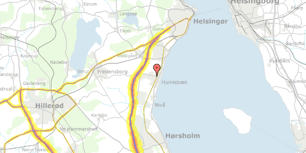 Trafikstøjkort på Baunebjergvej 115B, 3050 Humlebæk